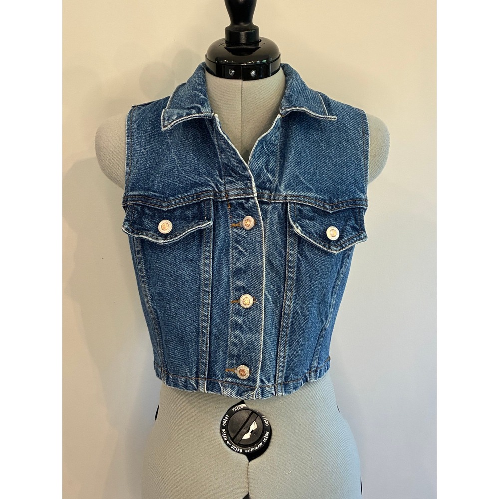 Vintage Paris Sport Club Denim Vest Medium Wash Cropped Trucker USA Made Small